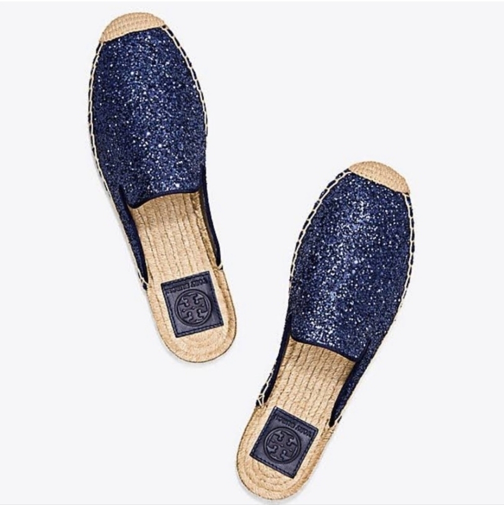 Tory Burch Navy Glitter Espadrille Flats – Size 8.5